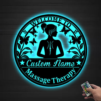 Custom Massage Therapist Metal Wall Art with LED Lights,Personalized Therapist Spa Name Sign,Home Decor Massage Therapy Decoration Home Gift