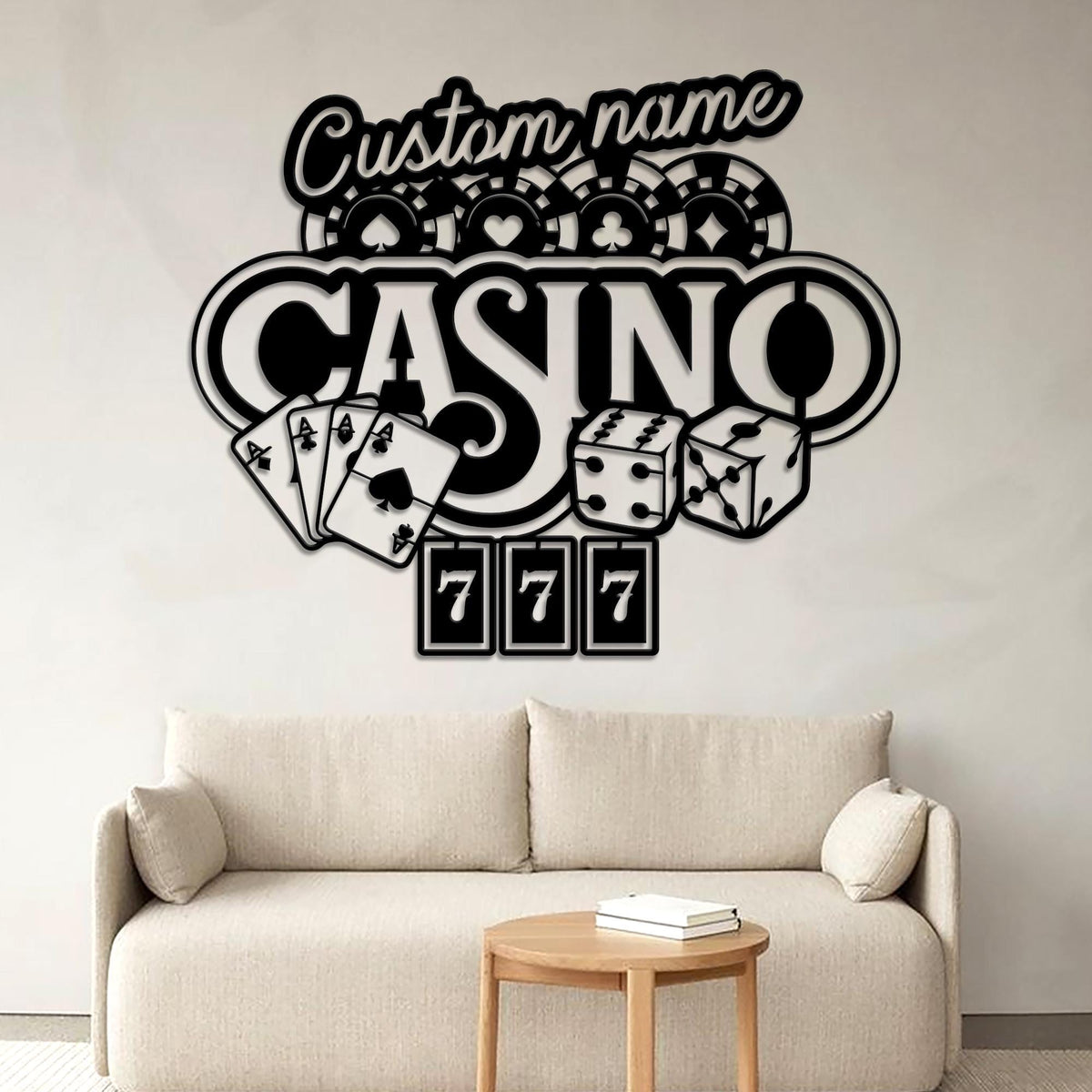 Customized Poker Cards Metal Sign Led light, Poker Card Casino Dice Metal Wall Art,Dice Casino Decor,Gift for Dad,Birthday Gift,Gift for him