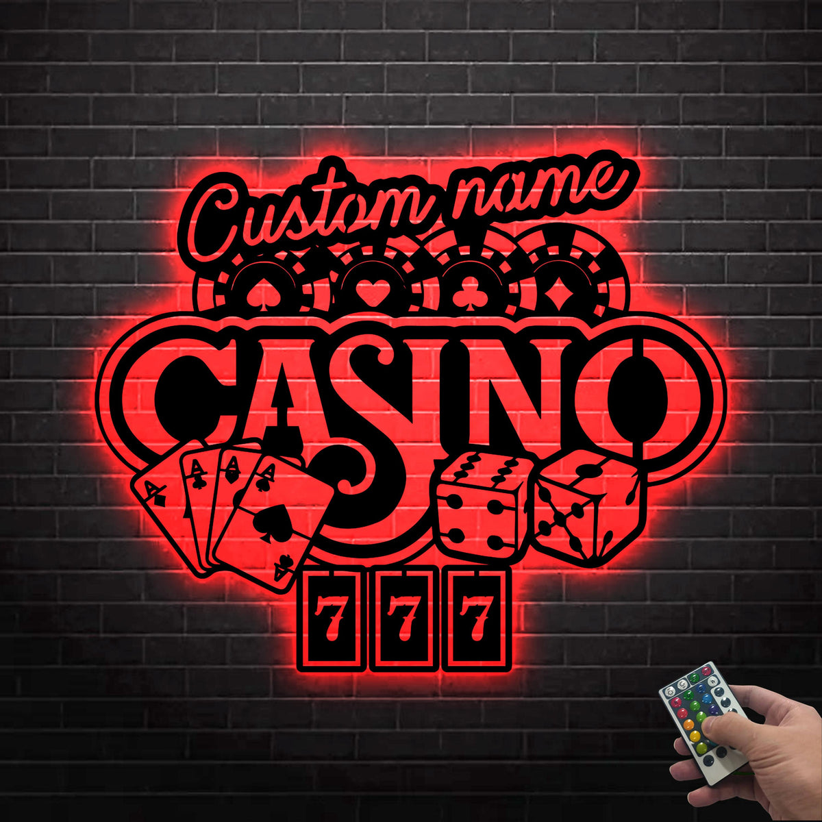 Customized Poker Cards Metal Sign Led light, Poker Card Casino Dice Metal Wall Art,Dice Casino Decor,Gift for Dad,Birthday Gift,Gift for him