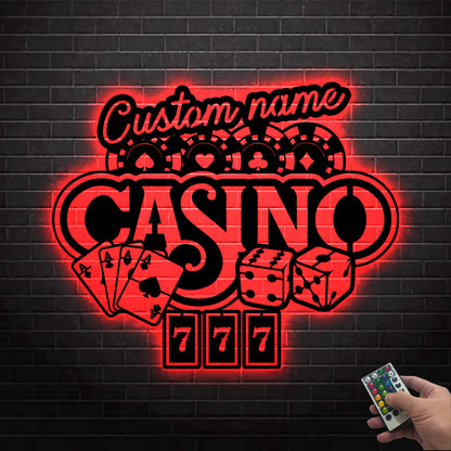 Customized Poker Cards Metal Sign Led light, Poker Card Casino Dice Metal Wall Art,Dice Casino Decor,Gift for Dad,Birthday Gift,Gift for him