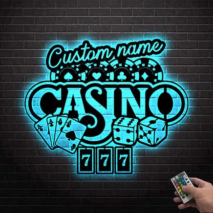 Customized Poker Cards Metal Sign Led light, Poker Card Casino Dice Metal Wall Art,Dice Casino Decor,Gift for Dad,Birthday Gift,Gift for him