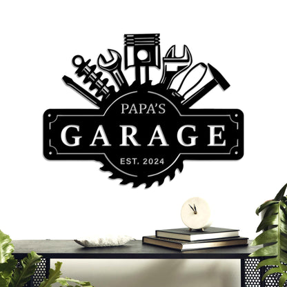 Personalized Garage Metal Wall Decor Led lights, Papas Work Shop Metal Sign Garage Sign, Birthday Gift for Dad Christmas Gift Garage Decor