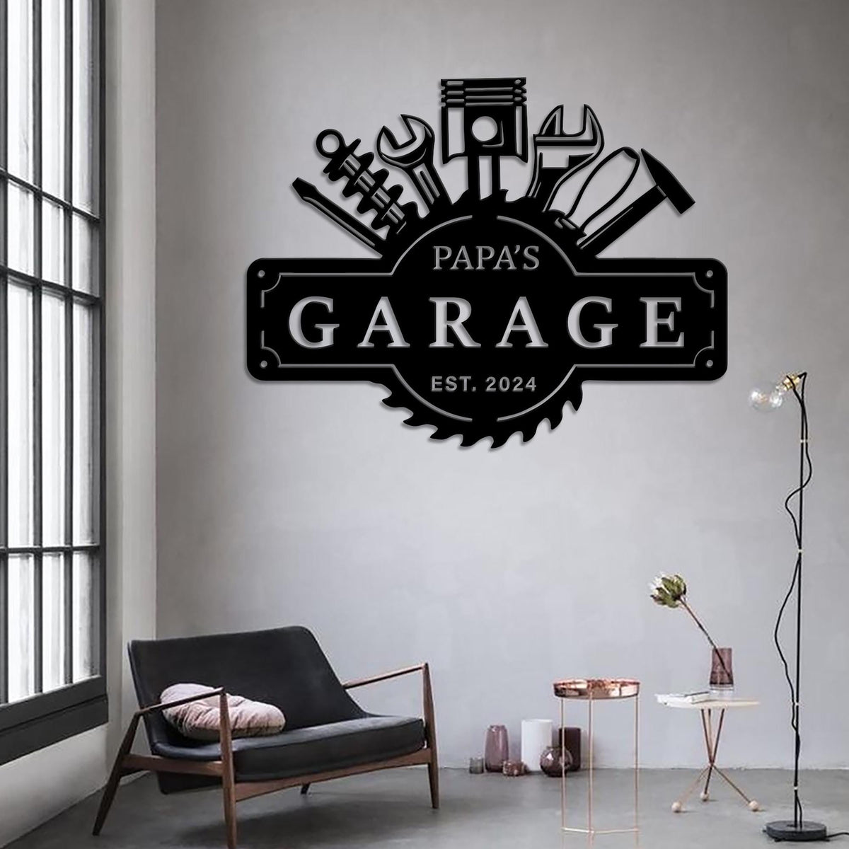 Personalized Garage Metal Wall Decor Led lights, Papas Work Shop Metal Sign Garage Sign, Birthday Gift for Dad Christmas Gift Garage Decor
