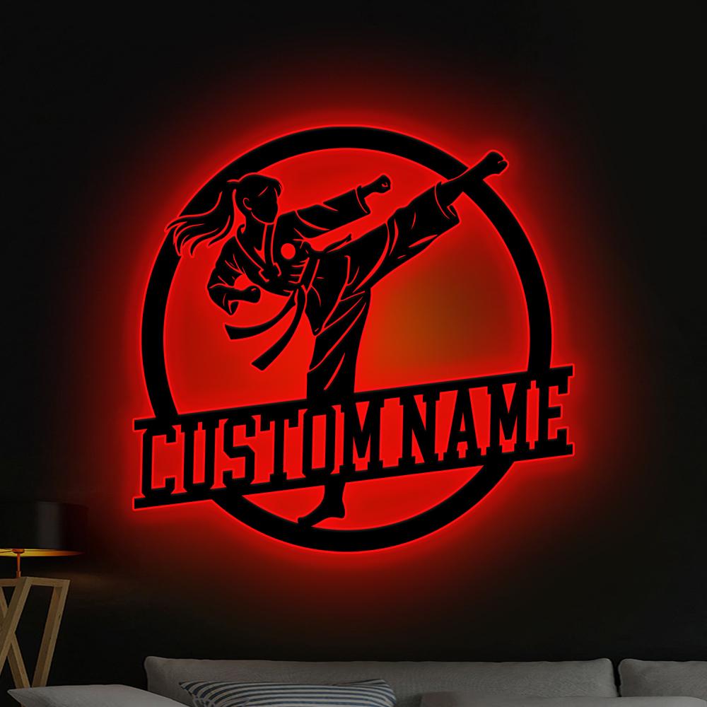 Personalized Girl Karate Metal Sign Led Light,Custom Karate Name Sign,Karate Lover Gift, Karate Lover Gift, Karate Sign Xmas Gift for her