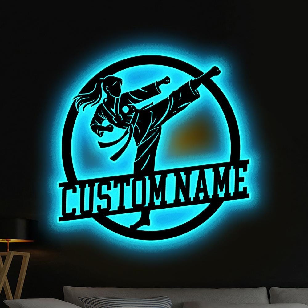 Personalized Girl Karate Metal Sign Led Light,Custom Karate Name Sign,Karate Lover Gift, Karate Lover Gift, Karate Sign Xmas Gift for her