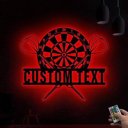 Custom Dartboard Metal Wall Art LED Light Personalized Dart Gamer Name Sign Home Decor Game Zone Decor Kids Nursery Decor Birthday Gift