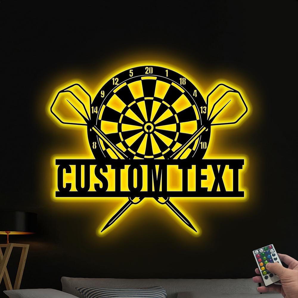 Custom Dartboard Metal Wall Art LED Light Personalized Dart Gamer Name Sign Home Decor Game Zone Decor Kids Nursery Decor Birthday Gift