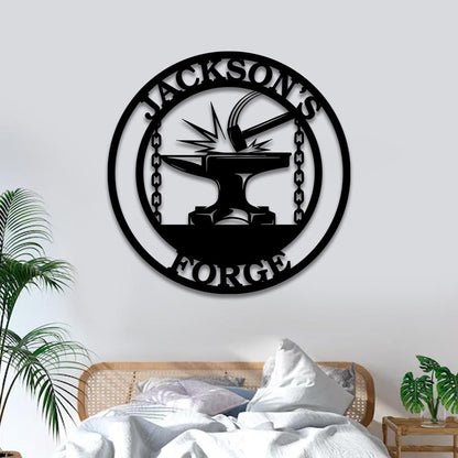 Custom Home Forge Sign Blacksmith Sign Iron Anvil & Hammer Forge Metal Sign Cabin Sign Blacksmith Wall Art Gift for him Husband's Gift