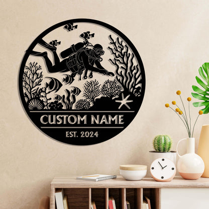Personalized Scuba Diving Metal Wall Led Lights, Scuba Diver Name Sign, Diving Wall Art, Scuba Diving Lover Gift, Beach House Decor