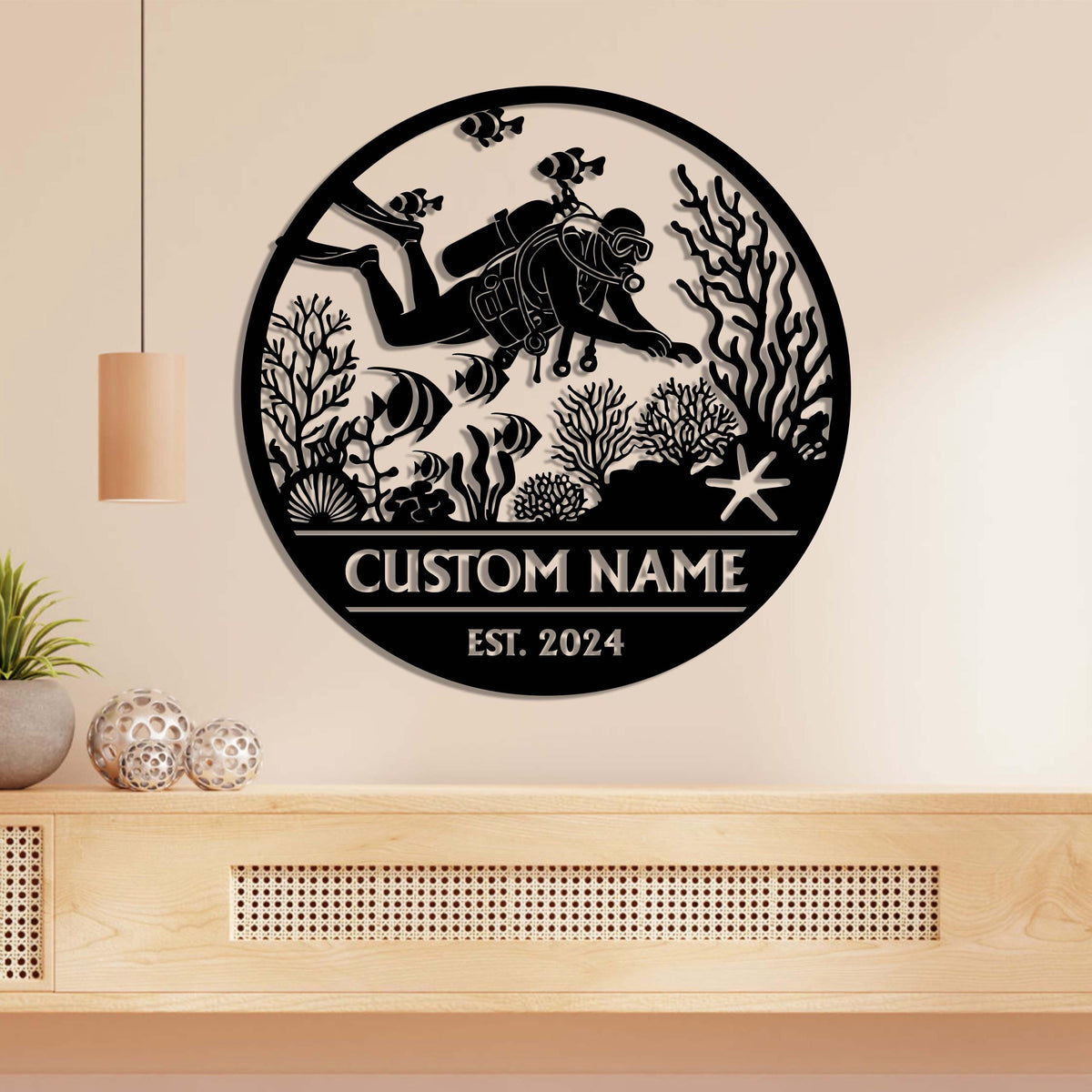 Personalized Scuba Diving Metal Wall Led Lights, Scuba Diver Name Sign, Diving Wall Art, Scuba Diving Lover Gift, Beach House Decor
