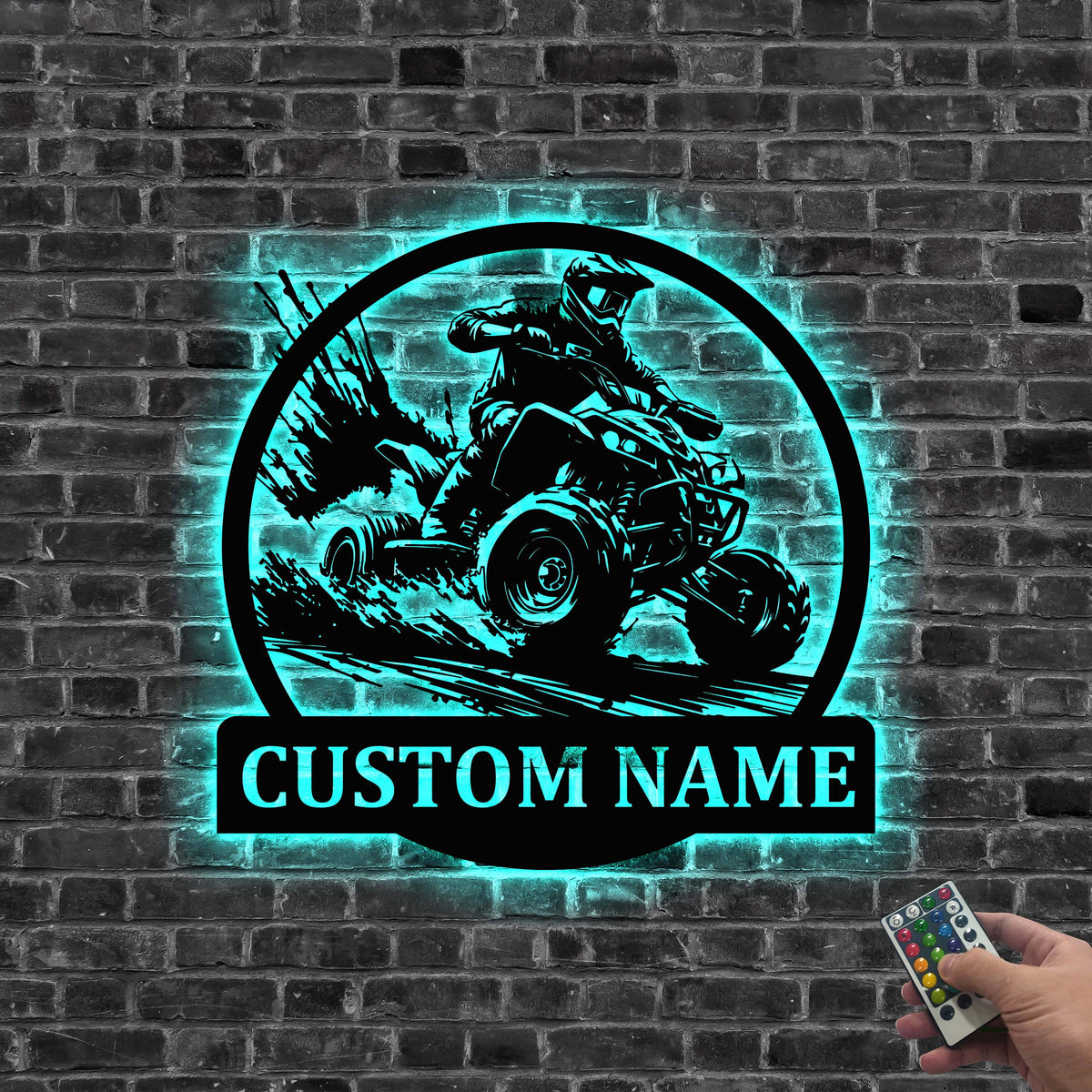 Custom ATV Rider Metal Wall Art LED Light, Personalized Quad Biker Name Sign Decoration For Room, Quad Bike Metal Sign Home Decor, Xmas Gift