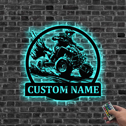 Custom ATV Rider Metal Wall Art LED Light, Personalized Quad Biker Name Sign Decoration For Room, Quad Bike Metal Sign Home Decor, Xmas Gift