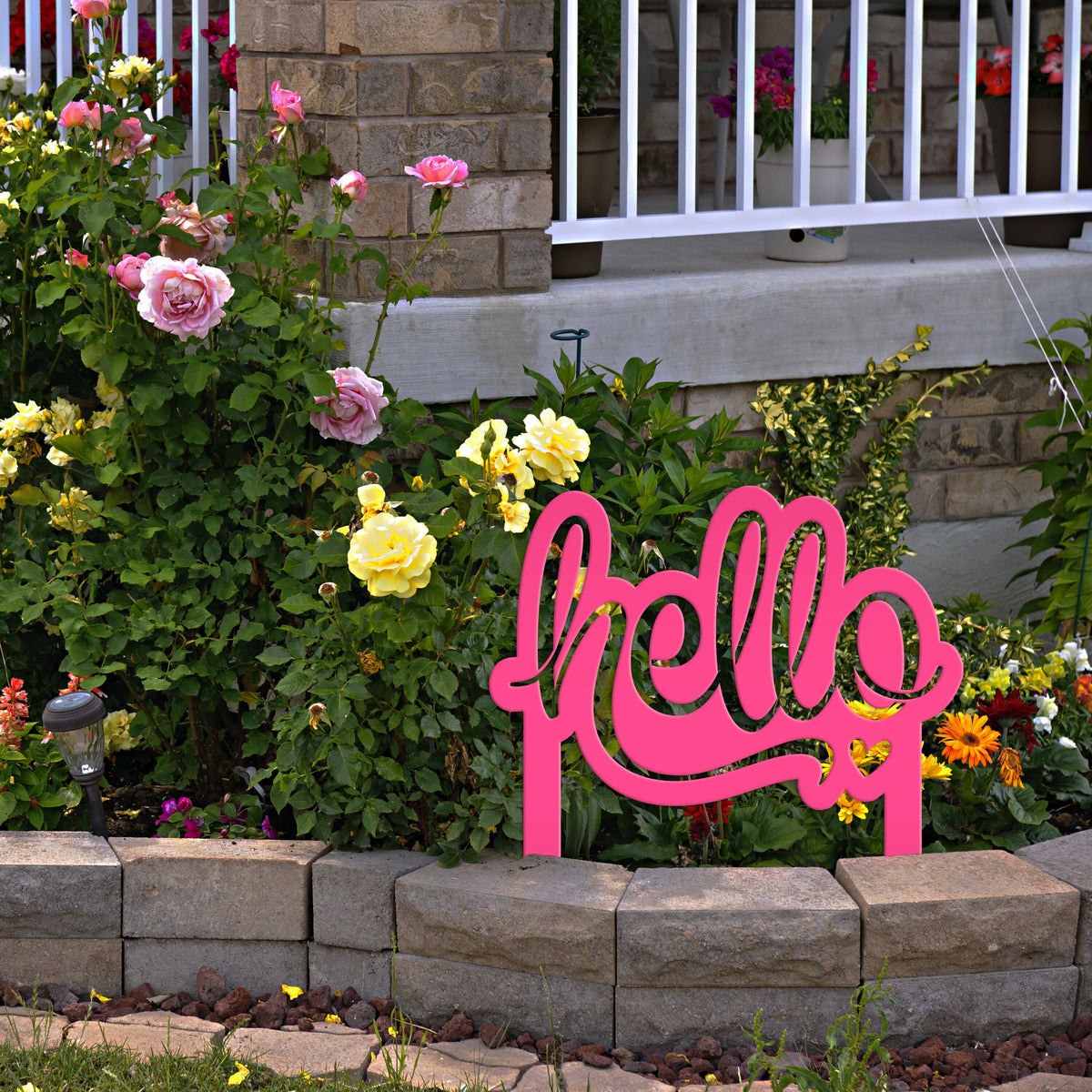 Welcoming Hello Metal Outdoor Yard Stake - Charming Front Lawn Decor - Laser Cut Garden Decoration - Unique Welcome Sign - Housewarming Gift
