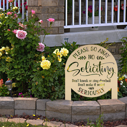No Soliciting Yard Stake - Funny Metal Sign for Home Decor - Outdoor Garden Decoration - Please Go Away Signs - Unique Housewarming Gifts