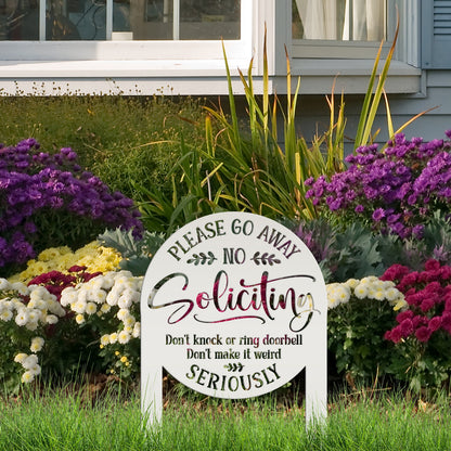 No Soliciting Yard Stake - Funny Metal Sign for Home Decor - Outdoor Garden Decoration - Please Go Away Signs - Unique Housewarming Gifts