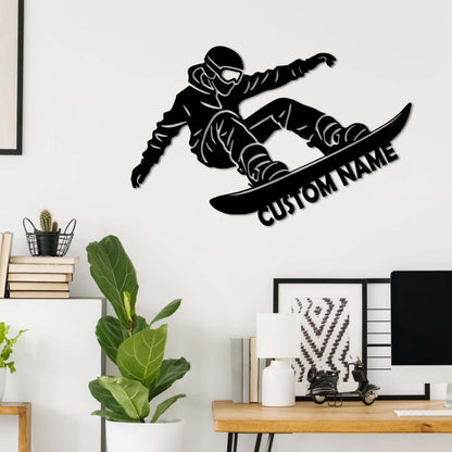 Custom Snowboarding Metal Wall Art LED Lights Personalized Snowboard Name Sign Home Decor Snowboarder Mountain Winter Sport Xmas Gift