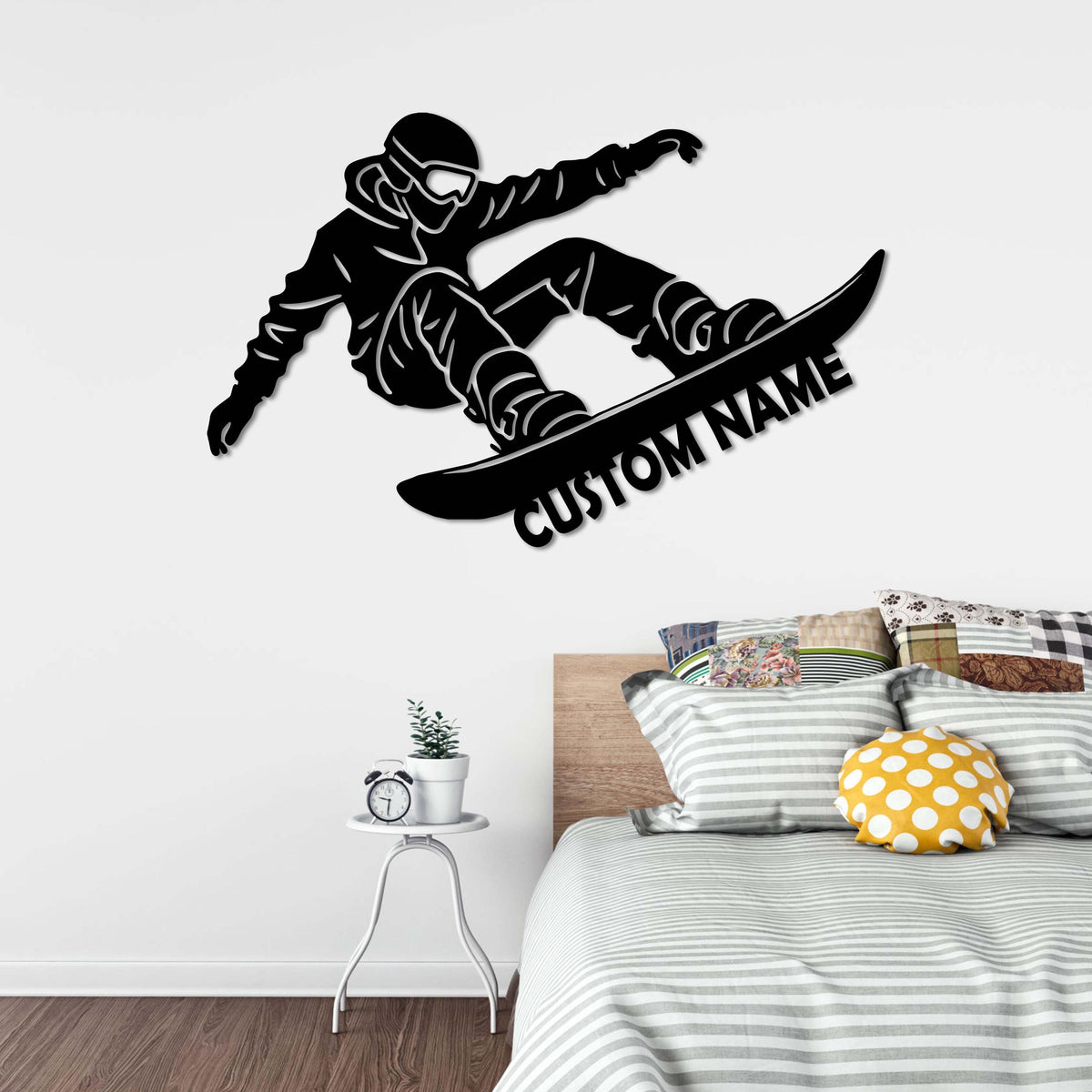 Custom Snowboarding Metal Wall Art LED Lights Personalized Snowboard Name Sign Home Decor Snowboarder Mountain Winter Sport Xmas Gift