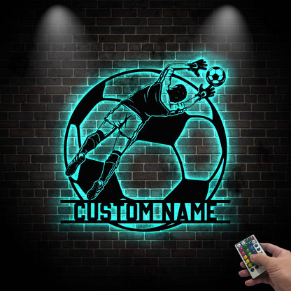 Custom Soccer Sign, Soccer Goalie Metal Wall Art LED Light,Soccer Player Gift, Gift For him, Custom Kid Name, Game Room Decor, Football Sign