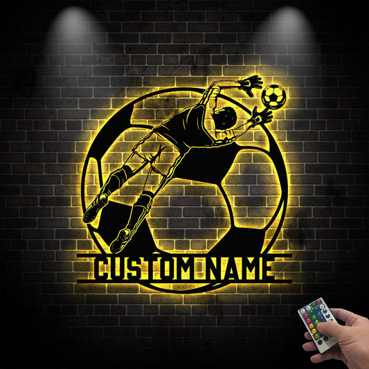 Custom Soccer Sign, Soccer Goalie Metal Wall Art LED Light,Soccer Player Gift, Gift For him, Custom Kid Name, Game Room Decor, Football Sign