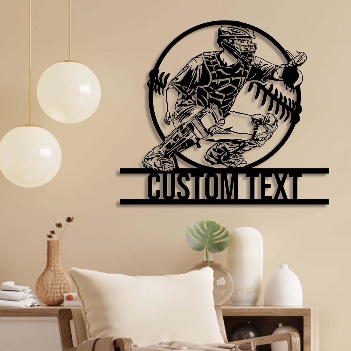 Personalized Baseball Catcher Metal Wall Art Led Lights, Metal Baseball Sign, Baseball Player, Gift For Kid, Game Room Decor, Xmas Gift