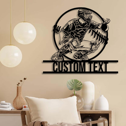 Personalized Baseball Catcher Metal Wall Art Led Lights, Metal Baseball Sign, Baseball Player, Gift For Kid, Game Room Decor, Xmas Gift