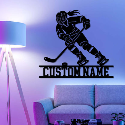 Personalized Hockey Metal Wall Art LED Light,Hockey Metal Sign,Hockey Stick Metal Wall Art,Hockey Player Name Sign, Hockey Sign Gift for her