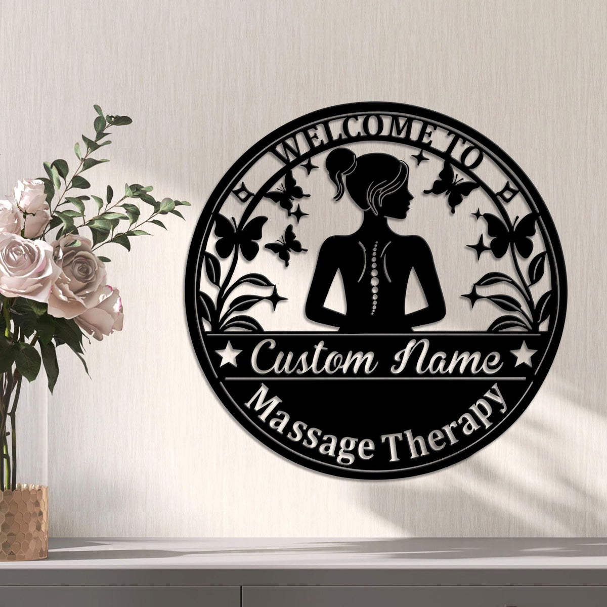 Custom Massage Therapist Metal Wall Art with LED Lights,Personalized Therapist Spa Name Sign,Home Decor Massage Therapy Decoration Home Gift