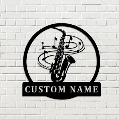 Custom Musical Instrument Metal Wall Art LED Light Personalized Saxophone Player Name Sign Home Decor Jazz Music Classical Room Decoration