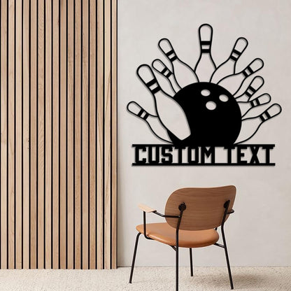Custom Bowling Metal Sign Led Light Bowling Pins and Ball Metal Wall Art,Bowling Player Gift,Xmas Birthday Gift Bowling Sign Game Room Decor