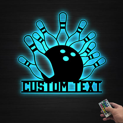 Custom Bowling Metal Sign Led Light Bowling Pins and Ball Metal Wall Art,Bowling Player Gift,Xmas Birthday Gift Bowling Sign Game Room Decor