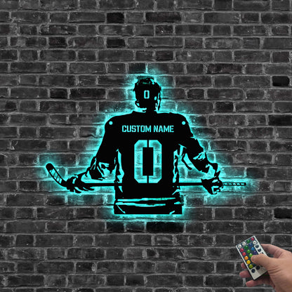 Custom Ice Hockey Metal Wall Art LED Light Personalized Metal Hockey Sign Home Decor Kid Nursery Decor Christmas Gift Hockey Player Gift