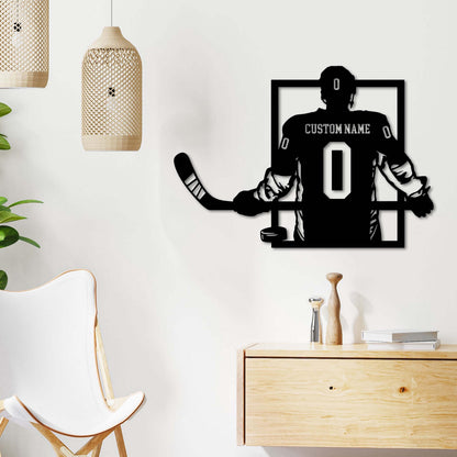 Custom Ice Hockey Metal Wall Art LED Light Personalized Metal Hockey Sign Home Decor Kid Nursery Decor Christmas Gift Hockey Player Gift