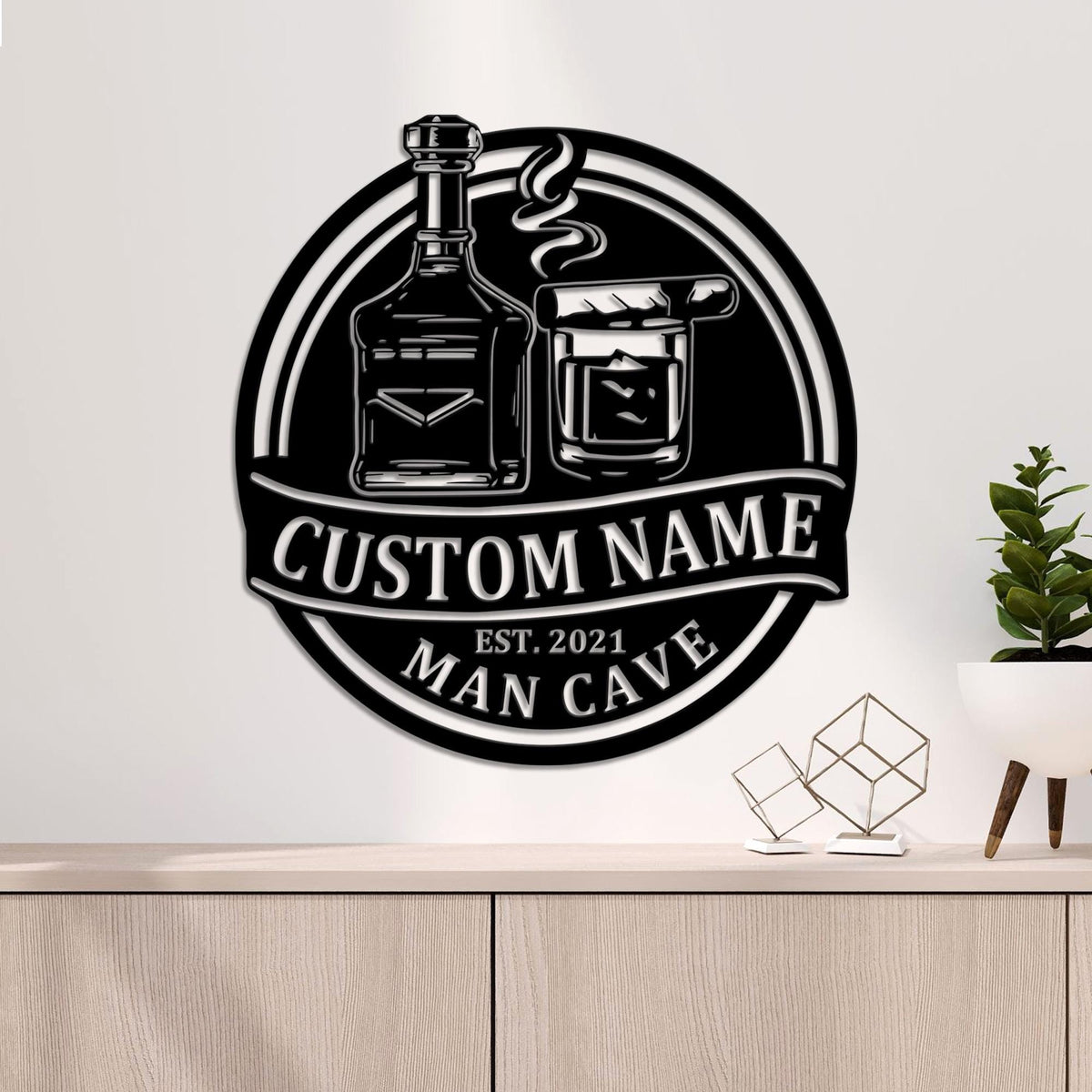 Custom Bourbon Cigar Metal Wall Art LED Light Personalized Whiskey Smoke Sign Home Bar Pub Decor Cocktail Decoration Man Cave Christmas Gift