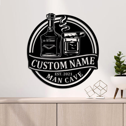 Custom Bourbon Cigar Metal Wall Art LED Light Personalized Whiskey Smoke Sign Home Bar Pub Decor Cocktail Decoration Man Cave Christmas Gift