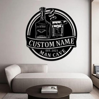 Custom Bourbon Cigar Metal Wall Art LED Light Personalized Whiskey Smoke Sign Home Bar Pub Decor Cocktail Decoration Man Cave Christmas Gift