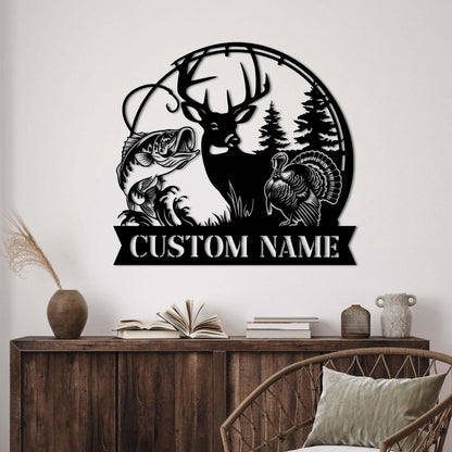 Custom Deer Turkey Hunting Metal Sign Led Lights, Hunter Name Sign,Deer Turkey Bass Fishing Sign,Cabin Decor,Birthday Christmas Gift for Dad