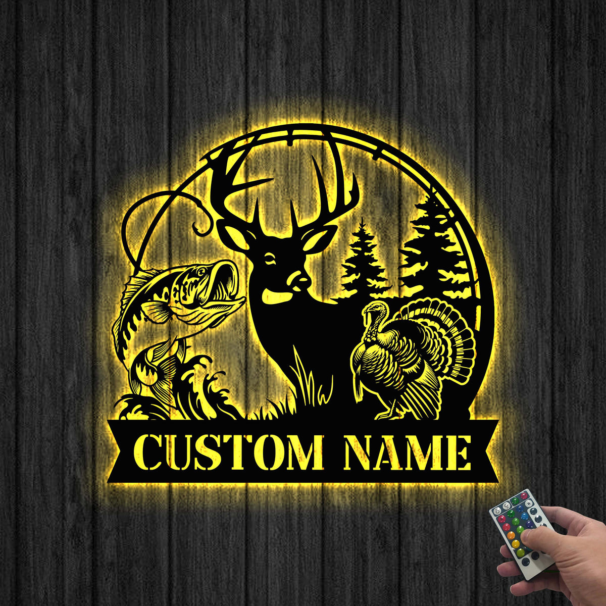 Custom Deer Turkey Hunting Metal Sign Led Lights, Hunter Name Sign,Deer Turkey Bass Fishing Sign,Cabin Decor,Birthday Christmas Gift for Dad