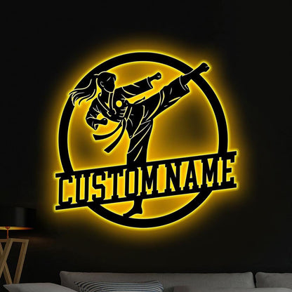 Personalized Girl Karate Metal Sign Led Light,Custom Karate Name Sign,Karate Lover Gift, Karate Lover Gift, Karate Sign Xmas Gift for her