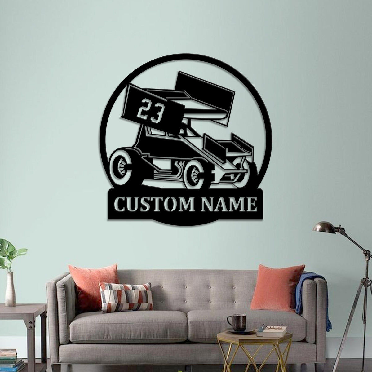 Custom Sprint Car Metal Wall Art LED Lights, Personalized Sprint Car Metal Signs, Garage Metal Wall Decor, Sprint Car Wall Hanging Xmas Gift