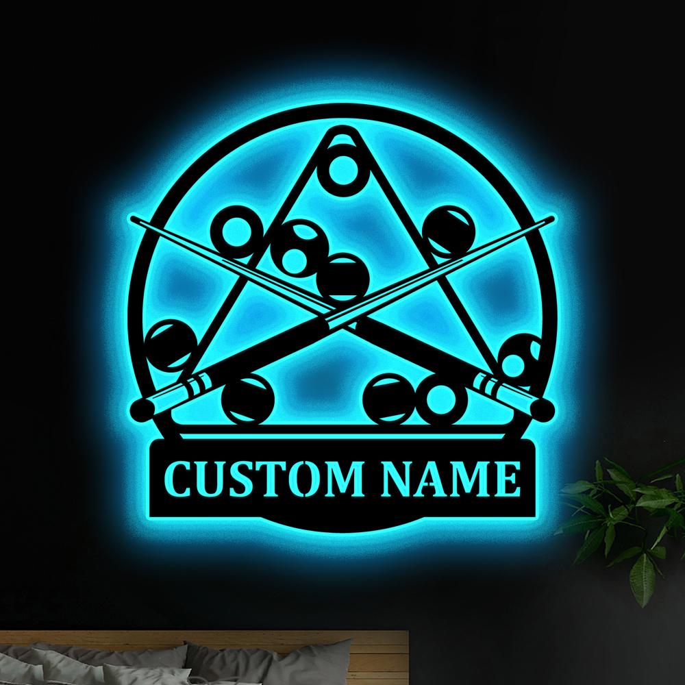 Custom Billiards Metal Sign LED Lights, Personalized Billiards Lounge Sign, Billiards Wall Art, Pool Player Metal Wall Decor, Home Decor