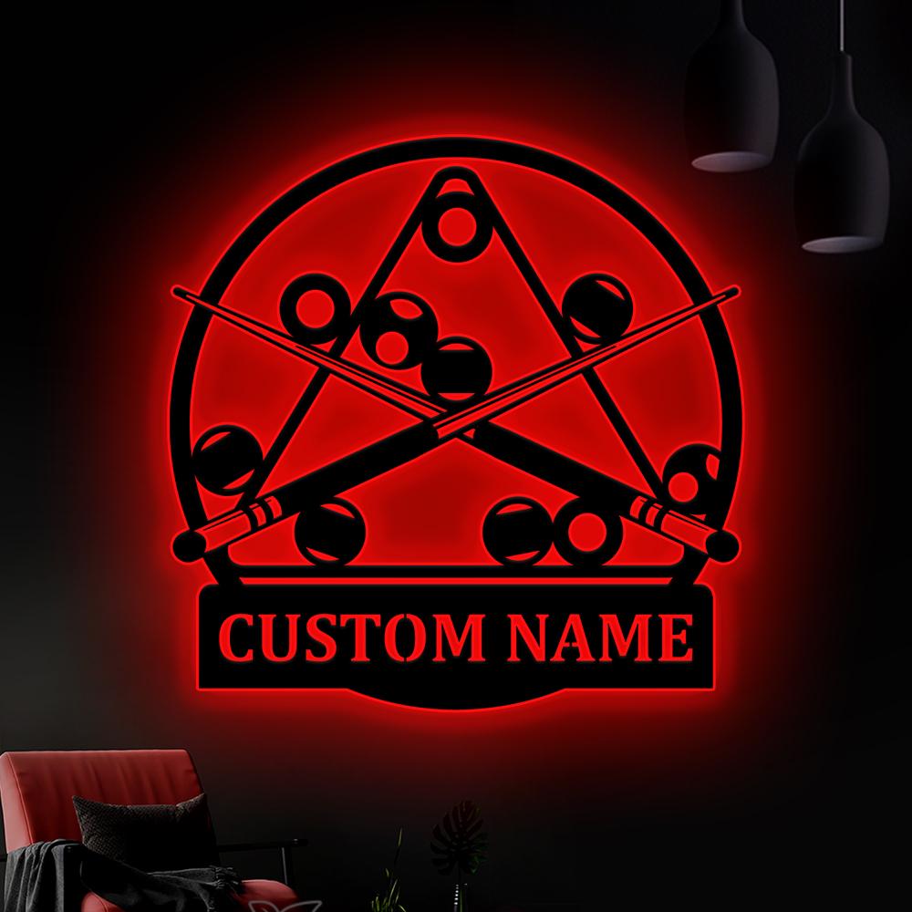 Custom Billiards Metal Sign LED Lights, Personalized Billiards Lounge Sign, Billiards Wall Art, Pool Player Metal Wall Decor, Home Decor