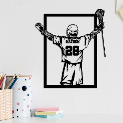 Custom Lacrosse Player Metal Wall Art LED Light,Lacrosse Player Name and Number Sign,Birthday Gift for Lacrosse Players,Home Decor Xmas Gift