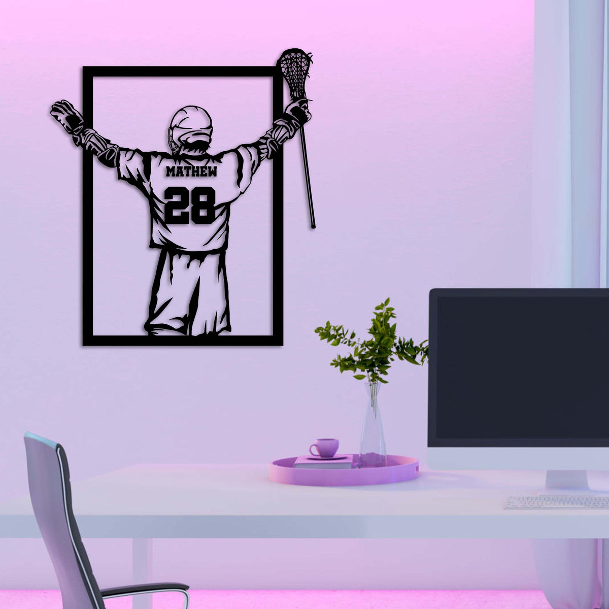 Custom Lacrosse Player Metal Wall Art LED Light,Lacrosse Player Name and Number Sign,Birthday Gift for Lacrosse Players,Home Decor Xmas Gift