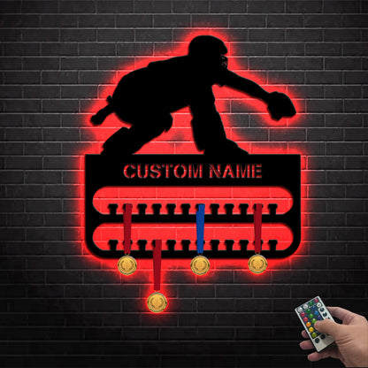 Custom Baseball Player Medal Hanger Led Light, Personalized Softball Player Name Sign Home Decor, Baseball Medal Holder Christmas Gift