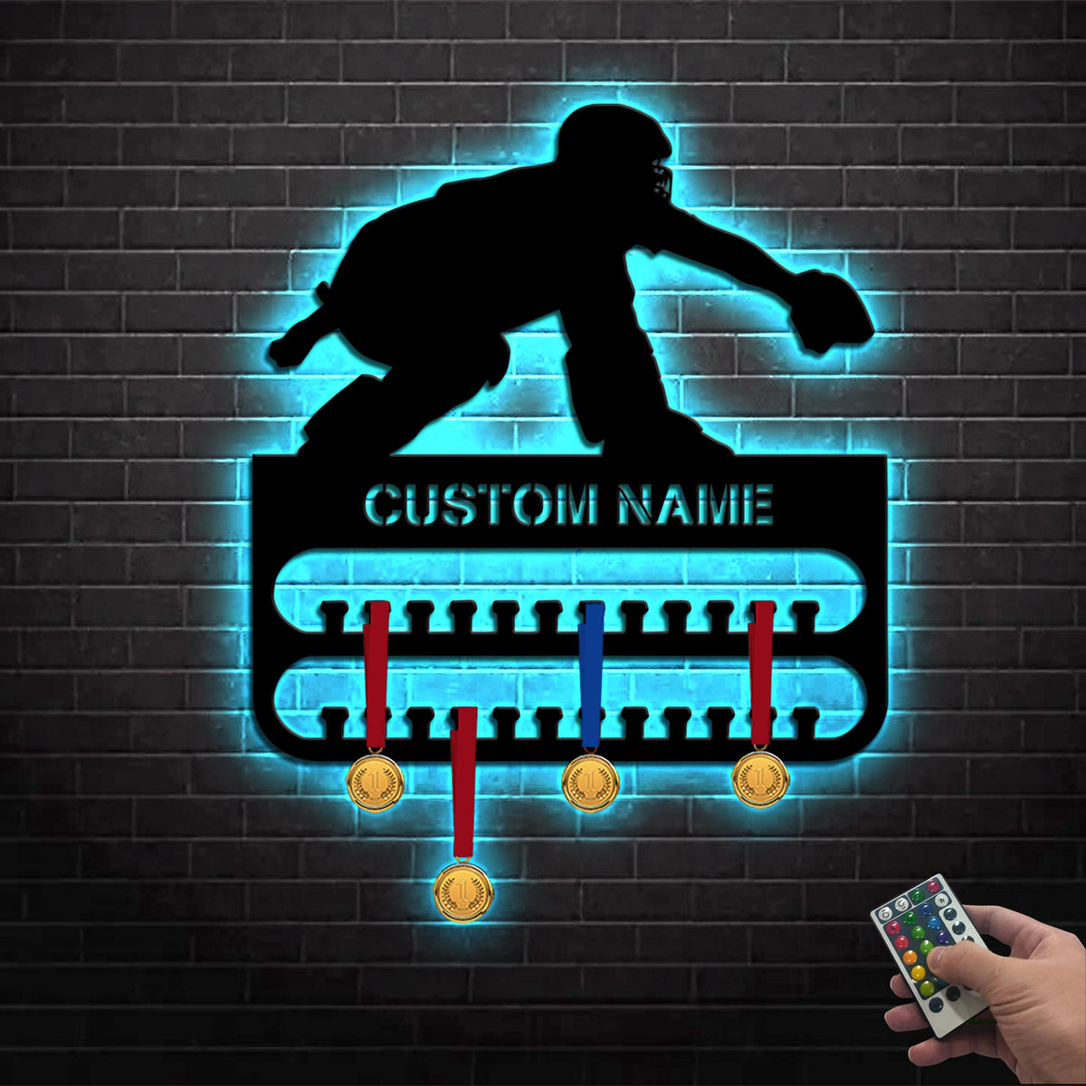 Custom Baseball Player Medal Hanger Led Light, Personalized Softball Player Name Sign Home Decor, Baseball Medal Holder Christmas Gift