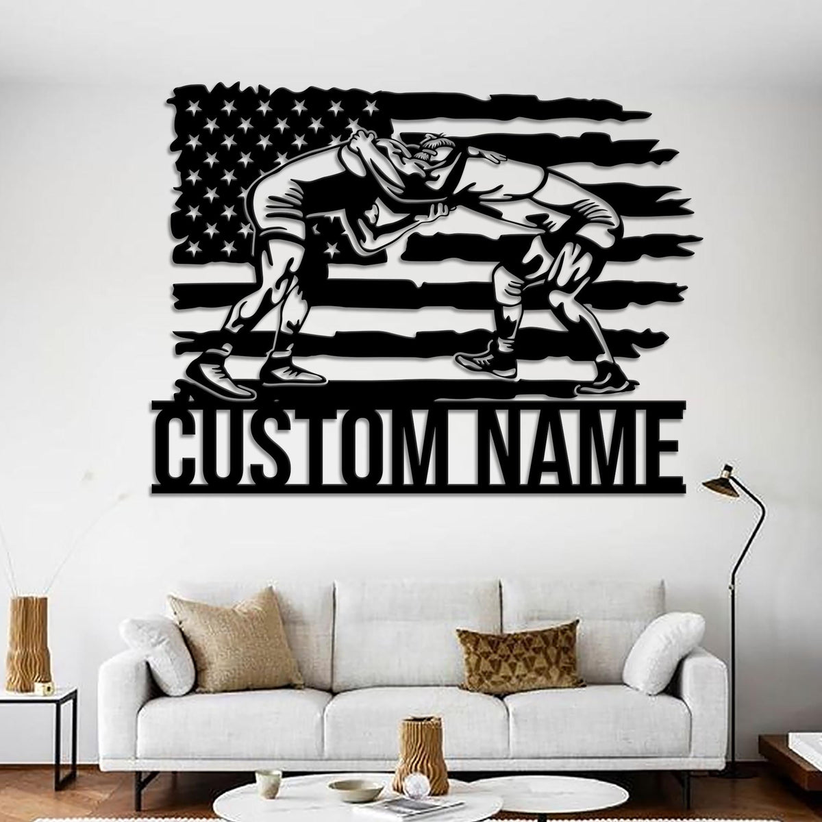 Custom US Flag Wrestling Metal Wall Art Led Light, Wrestler Name Sign, Wrestling Gift, Xmas Birthday Gift for Dad, Wrestling Sign Home Decor
