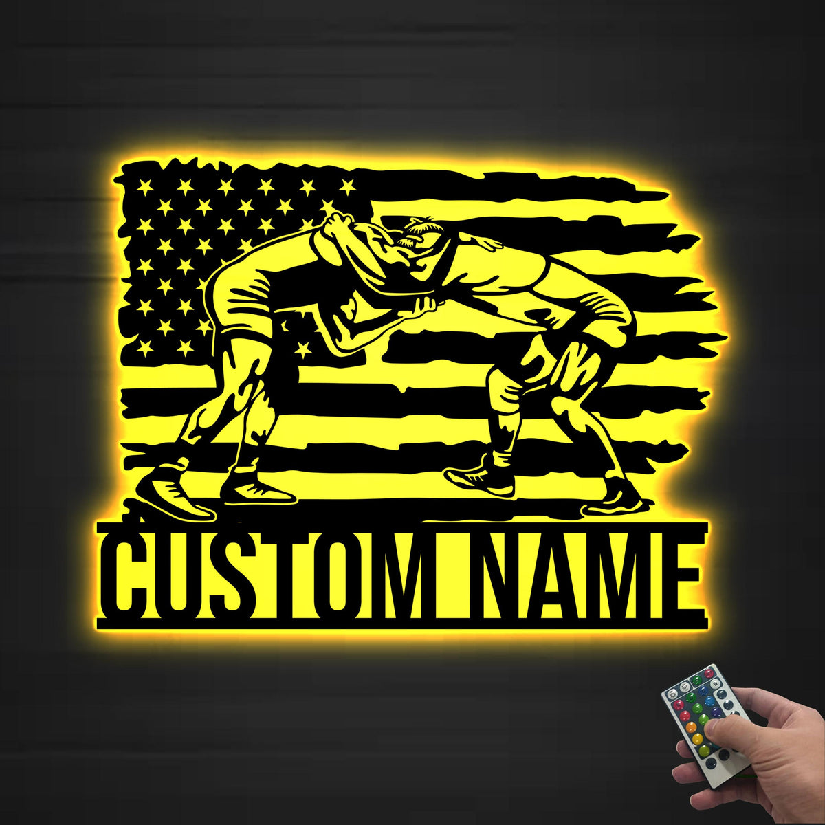 Custom US Flag Wrestling Metal Wall Art Led Light, Wrestler Name Sign, Wrestling Gift, Xmas Birthday Gift for Dad, Wrestling Sign Home Decor