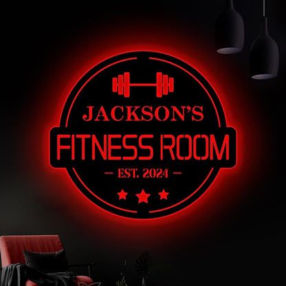 Custom Gym Metal Sign LED Lights,Powerlifting Metal Wall Art,Personalized Gym Name Signs,Cross Fit Sign, Home Fitness Room Decor,Dads Gift