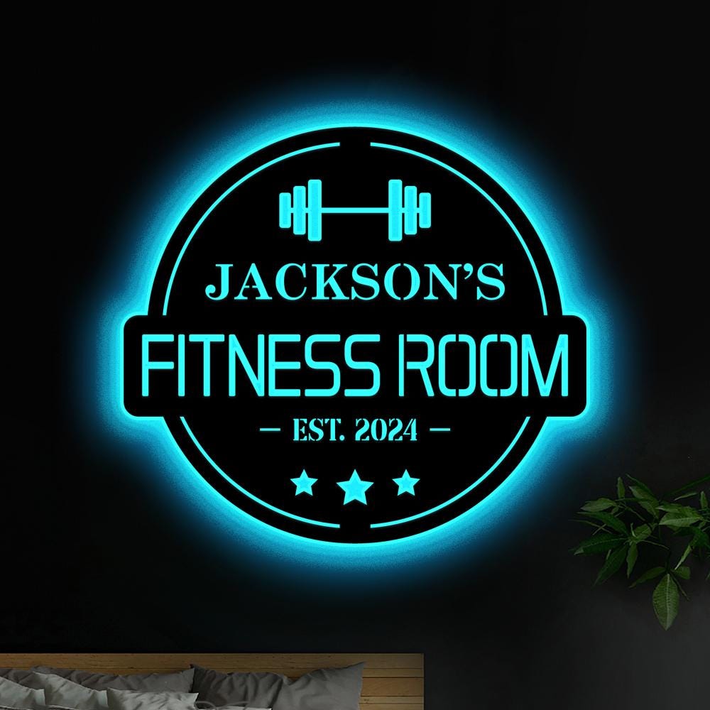Custom Gym Metal Sign LED Lights,Powerlifting Metal Wall Art,Personalized Gym Name Signs,Cross Fit Sign, Home Fitness Room Decor,Dads Gift