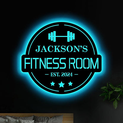 Custom Gym Metal Sign LED Lights,Powerlifting Metal Wall Art,Personalized Gym Name Signs,Cross Fit Sign, Home Fitness Room Decor,Dads Gift